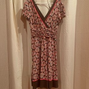 Women’s Studio I Brown/Coral V-Neck Dress